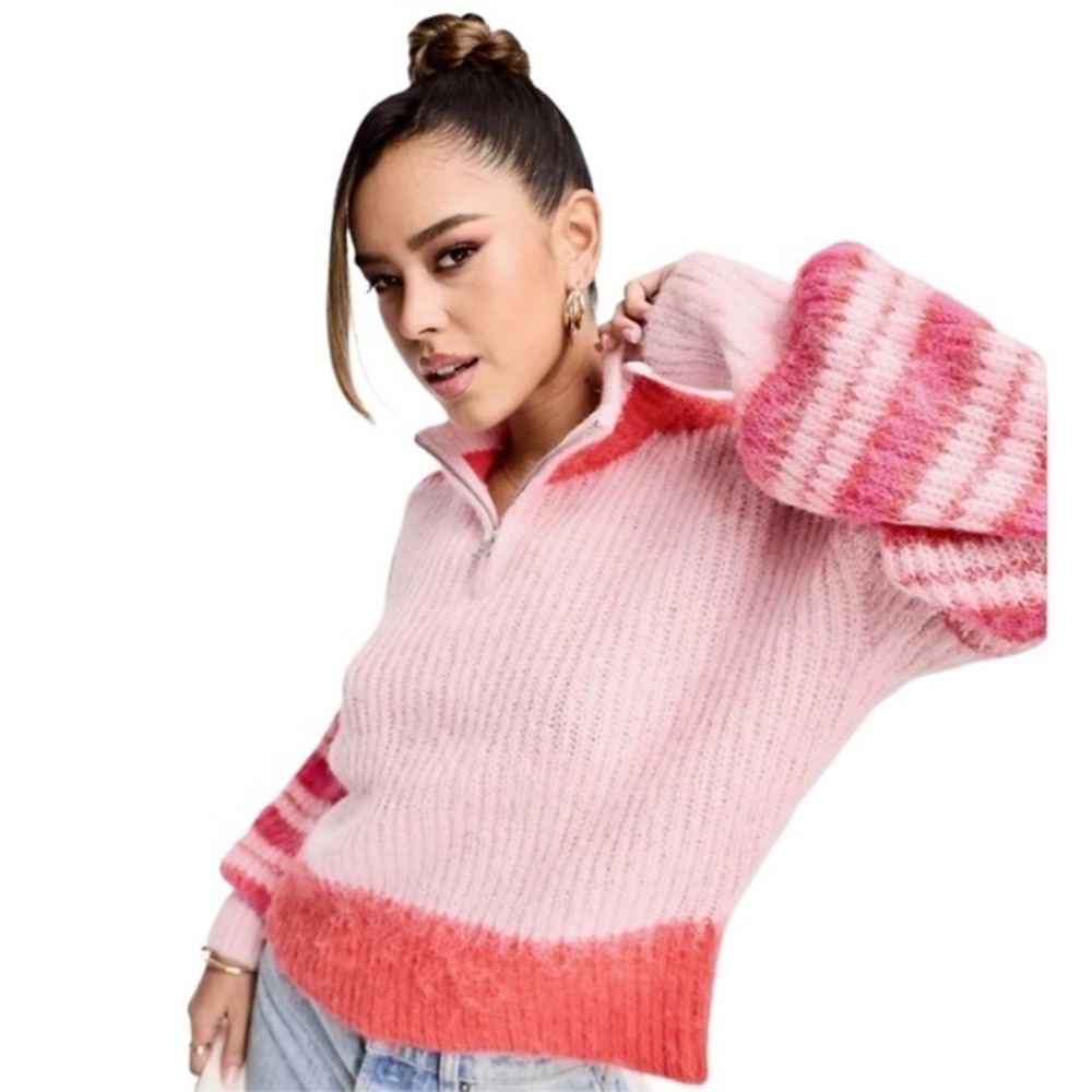 French Connection Wool Blend Striped 1/4 Zip Sweater